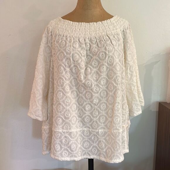 Current Elliot cotton blouse sz 2 or M/L eyelet embroidery great pre owned cond - Picture 1 of 8